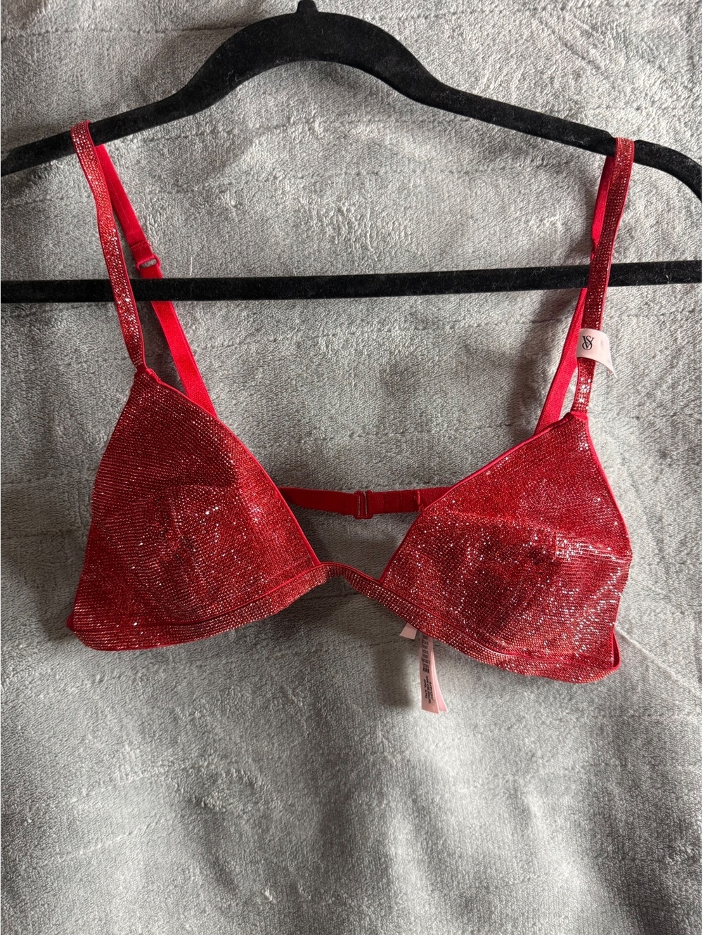 Victoria’s Secret Very Sexy Shine Triangle Bralette S Lipstick Red Crystal NWOT
